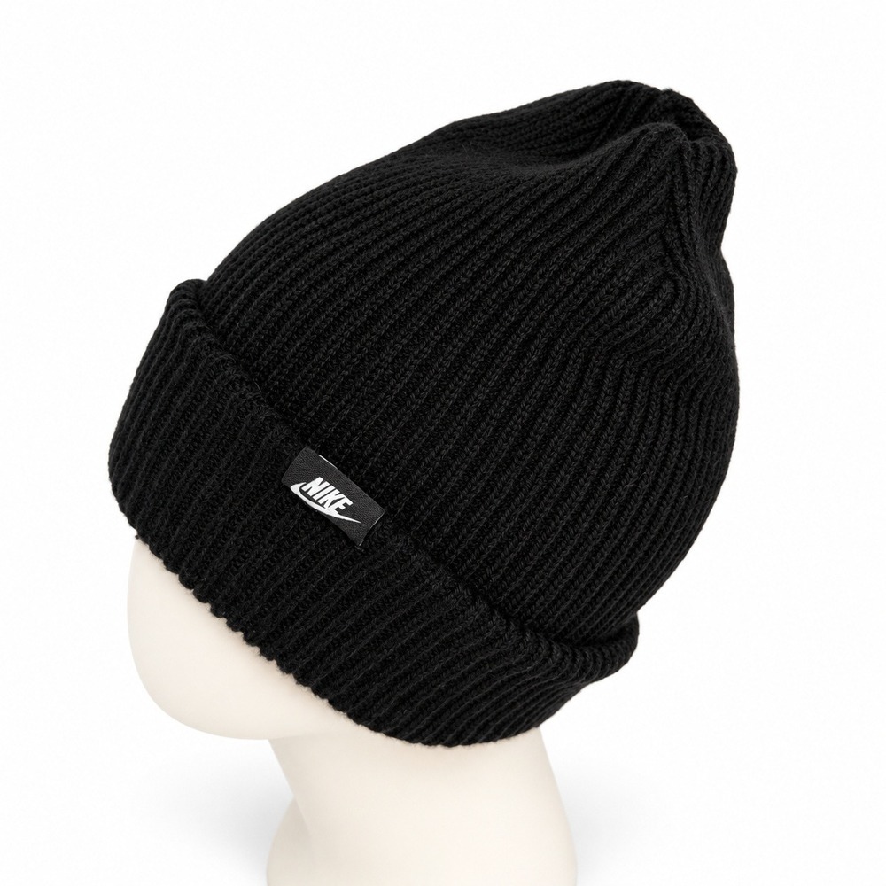Nike OS Terra Beanie Black Ribbed Knit Cuffed Hat FB6525-010 Sportswear Hat